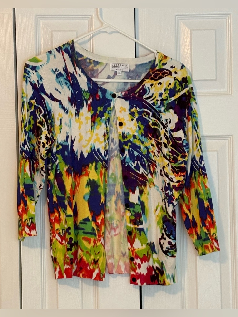 Joseph A Multicolor Abstract Print Cardigan in Blue, Green & Yellow